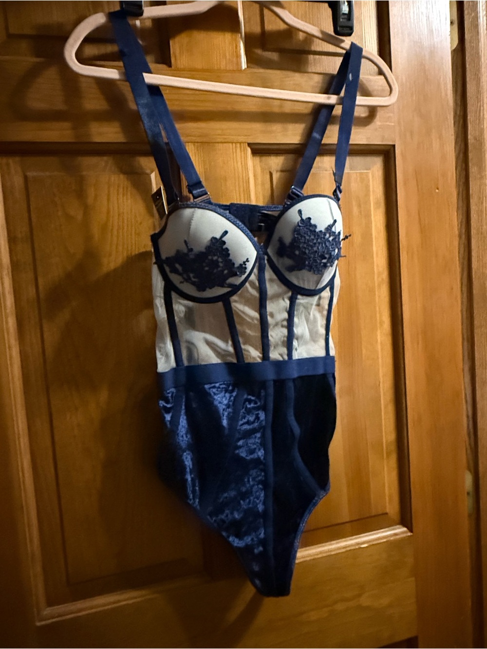 Tahari NWT 36B Navy and GreyOne-Piece Bodysuit/Teddy Lingerie